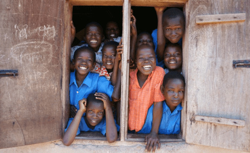 Children in a window Africa